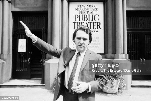Legendary American theater producer and director Joseph Papp poses for a portrait on May 14, 1968 outside The Public Theater in the Astor Library...