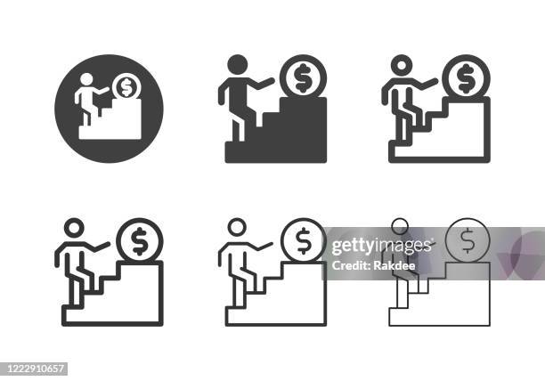 financial ladder icons - multi series - human interest stock illustrations