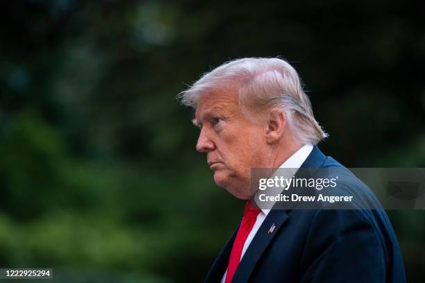 President Donald Trump walks to the White House residence after exiting Marine One on the South Lawn on June 25, 2020 in Washington, DC. President...