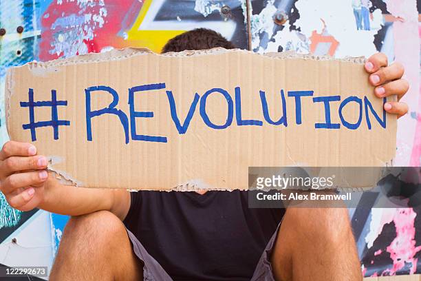 hashtag revolution sign - ribellione foto e immagini stock