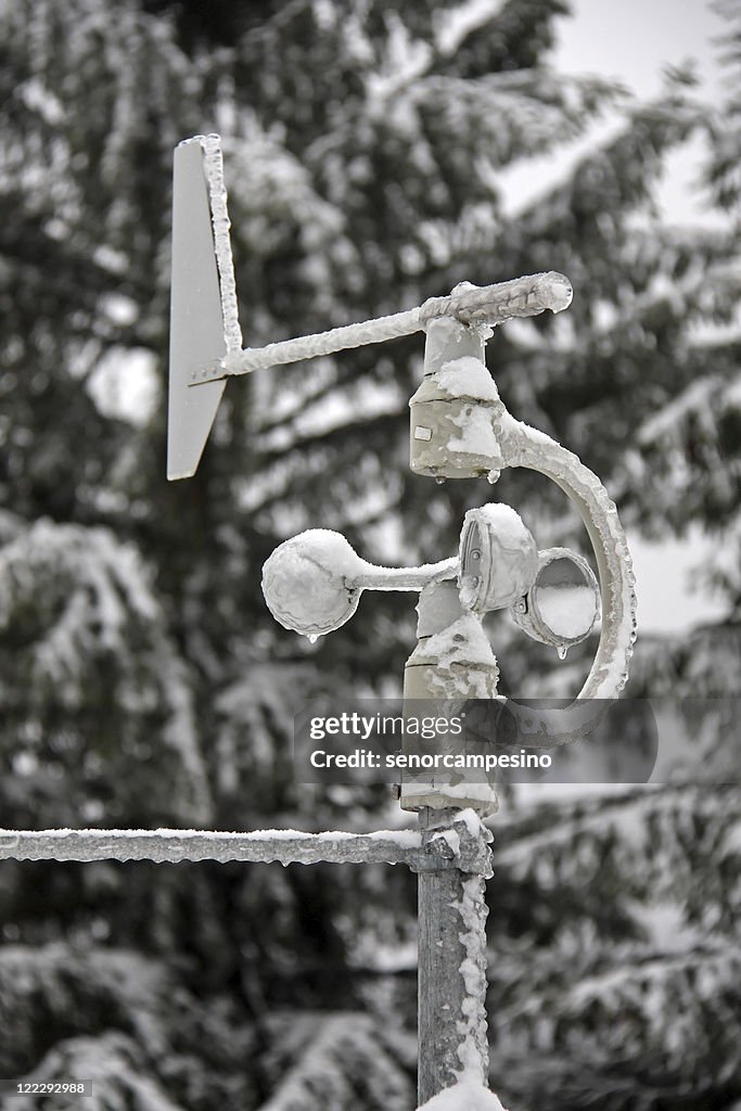 Ice and snow covered anemometer