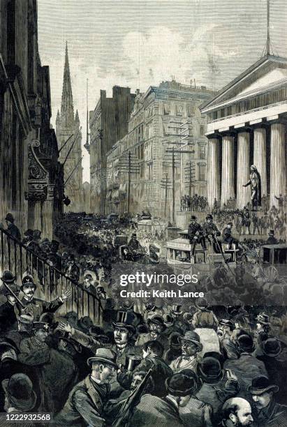 the wall street economic panic of 1884 - terrified stock illustrations