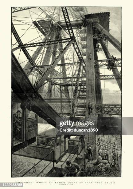 great wheel, earl's court, london, 19th century, gigantic ferris wheel - chelsea stock illustrations