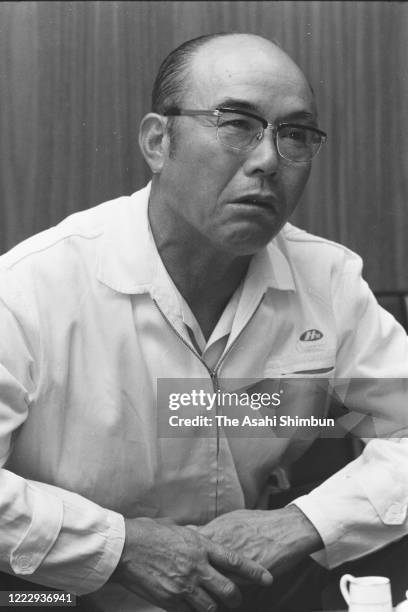 Honda Motor Co President Soichiro Honda speaks during the Asahi Shimbun interview on August 25, 1970 in Tokyo, Japan.