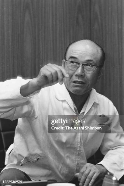 Honda Motor Co President Soichiro Honda speaks during the Asahi Shimbun interview on August 25, 1970 in Tokyo, Japan.