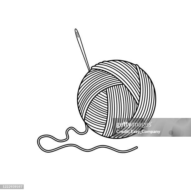 ilustrações de stock, clip art, desenhos animados e ícones de drawing the front view of the black and white yarn ball isolated to a white background for assembling or creating teaching materials for moms doing homeschooling and teachers searching for pictures for teaching materials. - wool