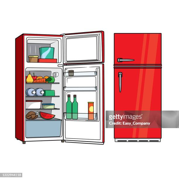 Drawing The Front View Of The Red Refrigerator And Opening It Inside To A  White Background For Assembling Or Creating Teaching Materials For Moms  Doing Homeschooling And Teachers Searching For Pictures For