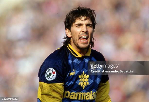 Gianluigi Buffon of Parma Calcio reacts during the Serie A 1997-98 Italy.