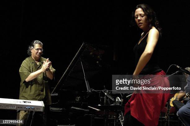 American jazz pianist and composer Chick Corea performs live on stage with flamenco dancer Auxi Fernandez at The Queen Elizabeth Hall in London on...