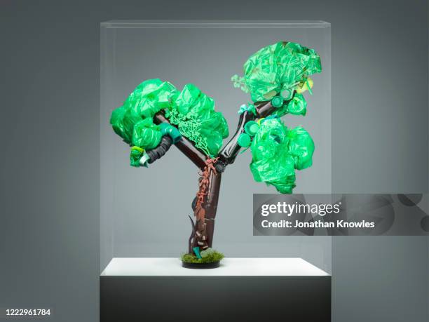 recycled tree sculpture - glass sculpture stock pictures, royalty-free photos & images