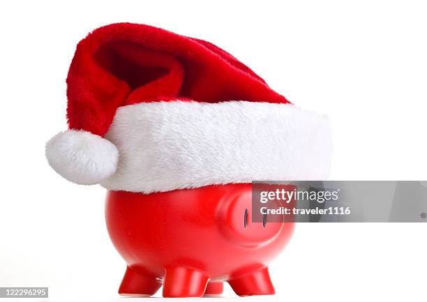 christmas piggy bank - christmas savings stock pictures, royalty-free photos & images