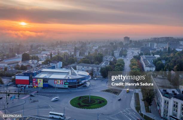 moldova, chisinau, aerial view of cityscape at sunset - moldova city stock pictures, royalty-free photos & images