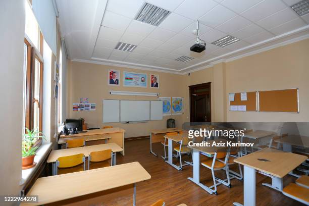 Empty classroom in School-Lyceum N6 on May 5, 2020 in Baku, Azerbaijan. The Azerbaijan schools resumed classes in online format due to the COVID-19...