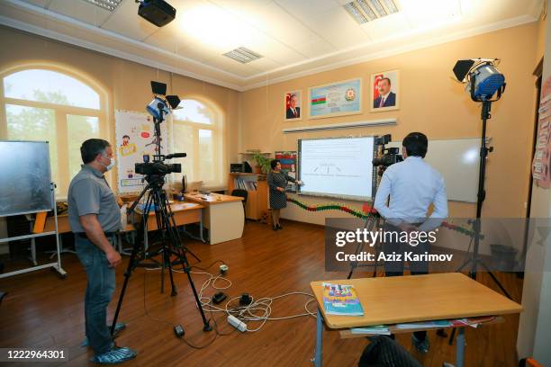 Russian teacher during an online class School-Lyceum N6 on May 5, 2020 in Baku, Azerbaijan. The Azerbaijan schools resumed classes in online format...