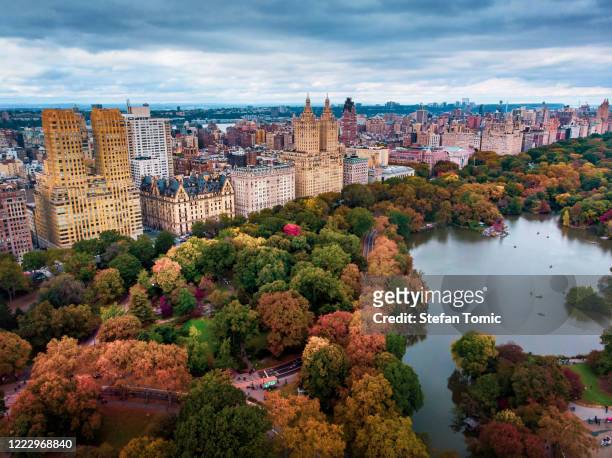 new york luftaufnahme aus dem central park - manhattan autumn stock-fotos und bilder