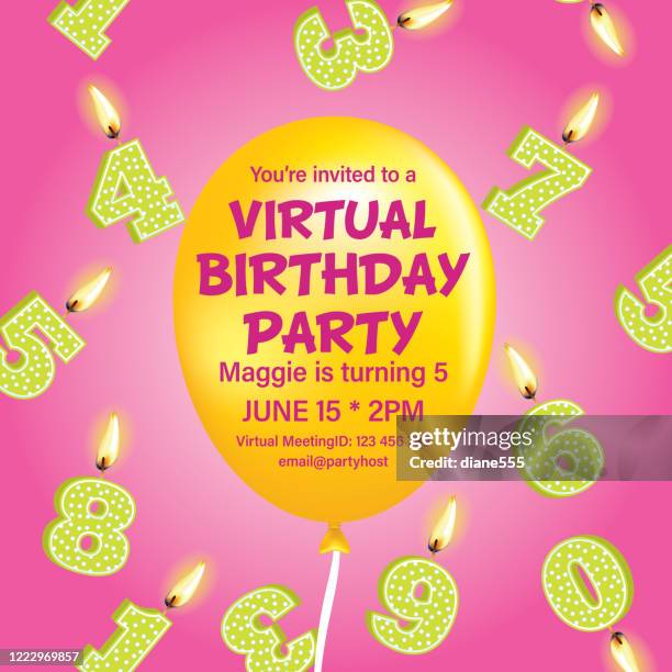 virtual birthday party invitation template - virtual party stock illustrations