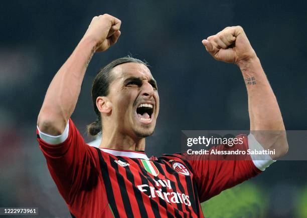 Zlatan Ibraimovic of AC Milan celebrates after scoring the goal during the Serie A , Italy.