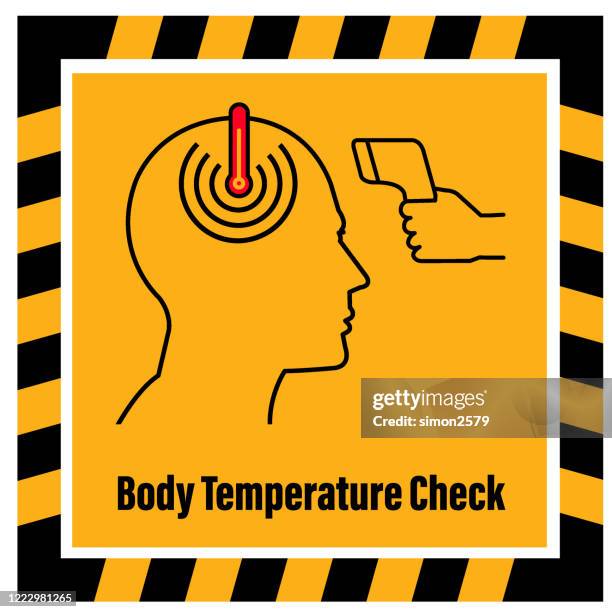 infrared thermometer check body temperature sign - forehead temperature stock illustrations
