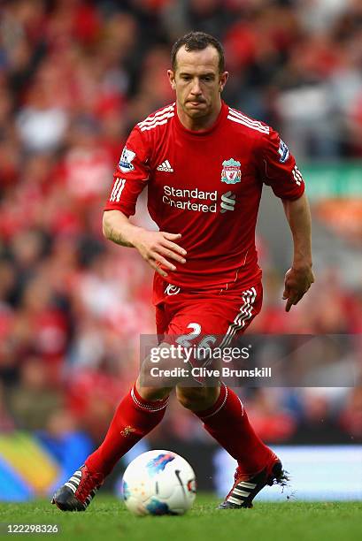 Charlie Adam of Liverpool with the ball during the Barclays Premier League match between Liverpool and Bolton Wanderers at Anfield on August 27, 2011...