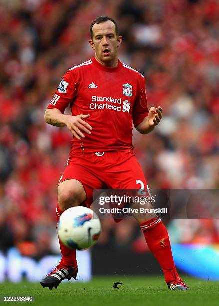 Charlie Adam of Liverpool with the ball during the Barclays Premier League match between Liverpool and Bolton Wanderers at Anfield on August 27, 2011...