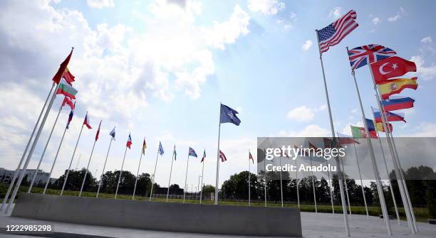 The flags of members of North Atlantic Treaty Organization are seen at the Headquarter of NATO in Brussels, Belgium on June 26, 2020.