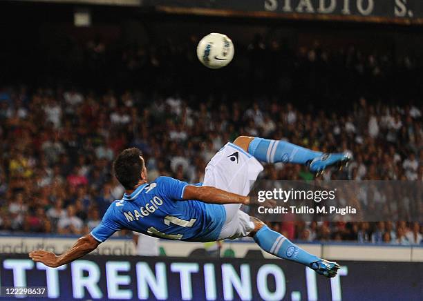 Christian Maggio of Napoli scores his team's second goal during the pre season friendly match between SSC Napoli and US Citta di Palermo at Stadio...