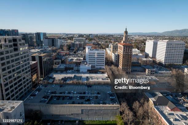 The Bank of Italy building, right, in downtown San Jose, California, U.S., on Monday, Feb. 10, 2020. Real estate investors Gary Dillabough and his...