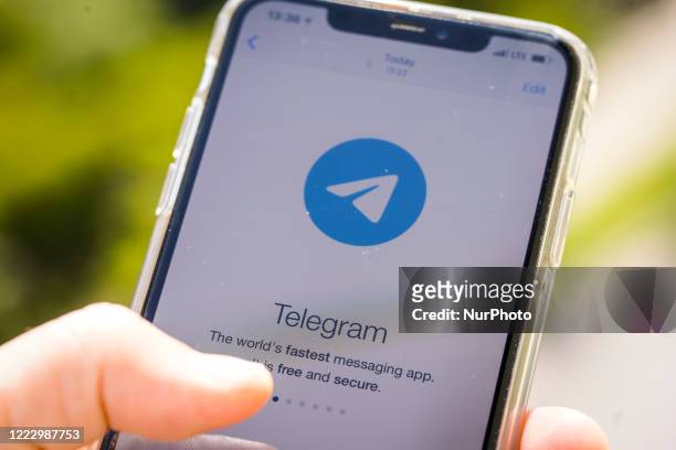 The Telegram cloud-based instant messaging application is seen on an iPhone in this photo illustration on June 26, 2020 in Warsaw, Poland. A report...