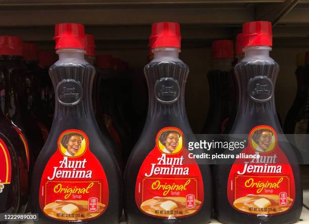 June 2020, US, New York: Syrup bottles from "Aunt Jemima" are in a supermarket. US food giant Pepsi is giving its 130-year-old "Aunt Jemima" brand a...