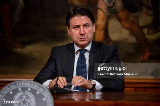 Italian Prime Minister Giuseppe Conte holds a press conference with the Education Minister Lucia Azzolina to present the guidelines for the reopening...