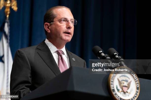 Secretary of Health and Human Services Alex Azar speaks after a White House Coronavirus Task Force briefing at the Department of Health and Human...