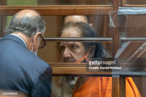 Adult film star Ron Jeremy talks with his attorney Stuart Goldfarb during arraignment on rape and sexual assault charges at Clara Shortridge Foltz...