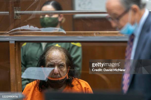 Adult film star Ron Jeremy listens as his attorney Stuart Goldfarb speaks during his arraignment on rape and sexual assault charges at Clara...