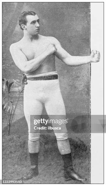 stockillustraties, clipart, cartoons en iconen met antieke zwart-wit foto van sport, atleten en vrijetijdsactiviteiten in de 19e eeuw: boxer charles mitchell - boxer vintage