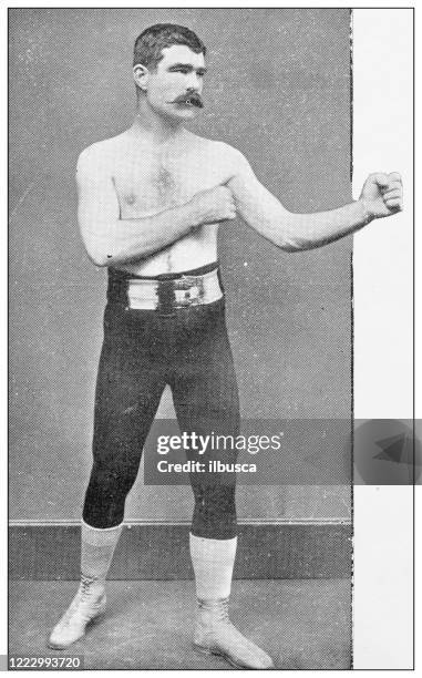 stockillustraties, clipart, cartoons en iconen met antieke zwart-wit foto van sport, atleten en vrijetijdsactiviteiten in de 19e eeuw: boxer f p slavin - boxer vintage