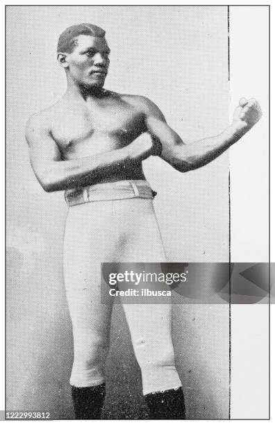 stockillustraties, clipart, cartoons en iconen met antieke zwart-wit foto van sport, atleten en vrijetijdsactiviteiten in de 19e eeuw: boxer peter jackson - sports archive