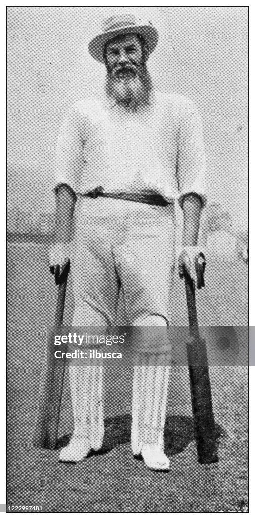 Antique black and white photograph of sport, athletes and leisure activities in the 19th century: Cricket, W G Grace