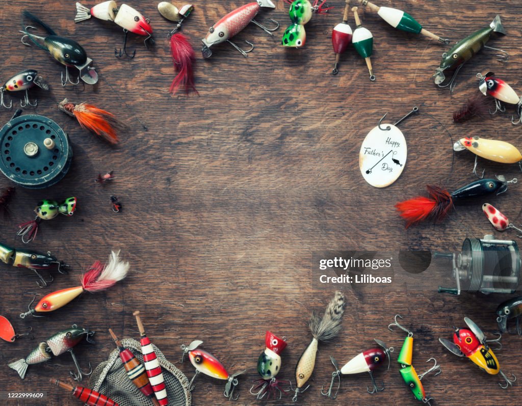 Vintage Fishing Lure Background High-Res Stock Photo - Getty Images