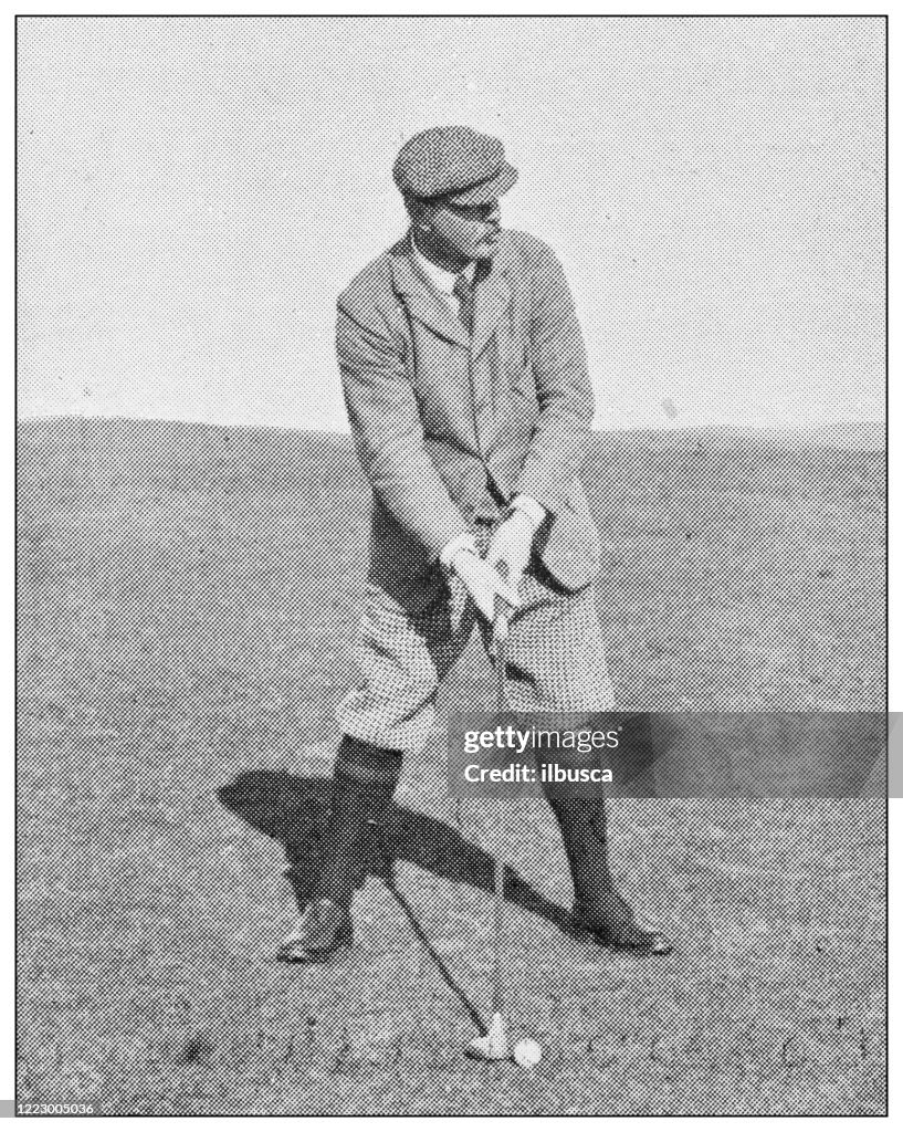 Antique black and white photograph of sport, athletes and leisure activities in the 19th century: Playing golf