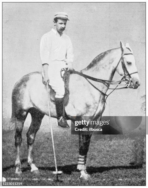 antique black and white photograph of sport, athletes and leisure activities in the 19th century: polo, e b sheppard - polo field stock illustrations