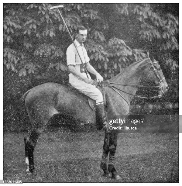 illustrations, cliparts, dessins animés et icônes de photographie antique en noir et blanc du sport, des athlètes et des loisirs au 19ème siècle : polo, s buckmaster - polo mallet