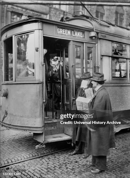 Precautions taken during Spanish Influenza Epidemic would not permit anyone to ride on Street Cars without wearing a Mask 000 of these were made by...