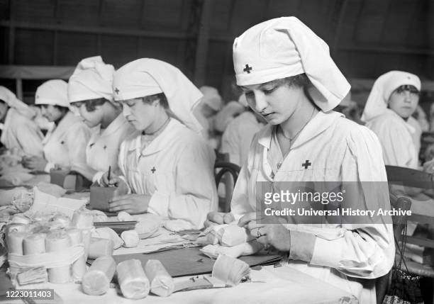 Female American Red Cross Workers Preparing Supplies for the Front, American Red Cross, 60 Rue St. Didier, Paris, France, Lewis Wickes Hine, American...