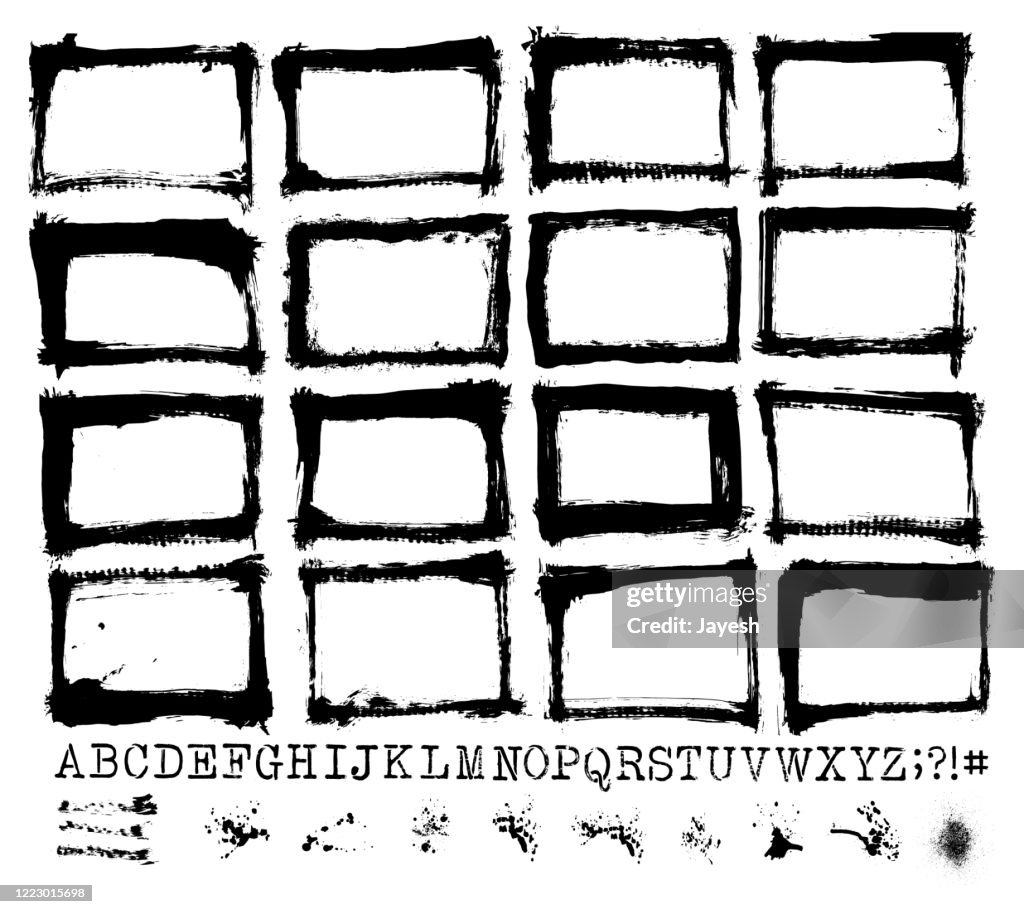 GRAPHIC DESIGN ESSENTIALS: GRUNGE TEXTURES, HAND - PAINTED BORDERS, PAINT SPLASHES, BRUSH STROKES, HOMEMADE PAINTED STENCIL ALPHABETS. HIGH RESOLUTION .JPEGS & GROUPED ELEMENTS VECTOR FILE INCLUDED