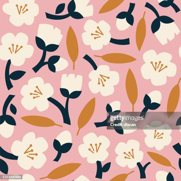 modern abstract natural floral seamless pattern. scandinavian cutout style. contemporary aesthetic art for fabric or wrapping paper, wall art, social media post, packaging. - floral pattern stock illustrations