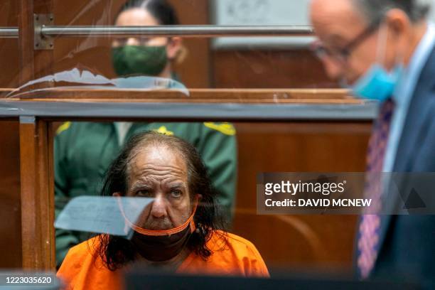 Adult film actor Ron Jeremy listens as his attorney Stuart Goldfarb speaks during his arraignment on rape and sexual assault charges at Clara...