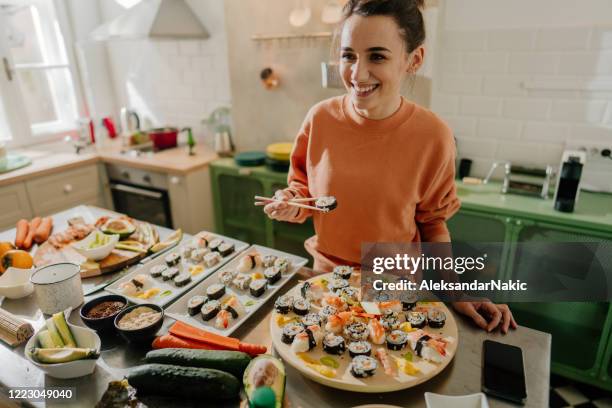 it's sushi time! - sushi stock pictures, royalty-free photos & images