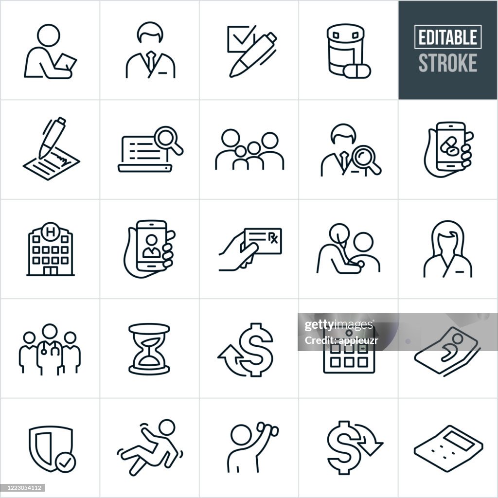 Health Care Insurance Thin Line Icons - Editable Stroke