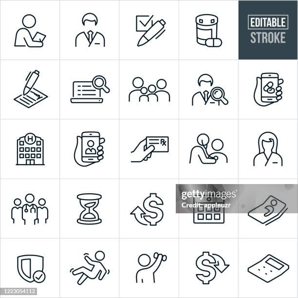 health care insurance thin line icons - editable stroke - medical icons icon set stock illustrations