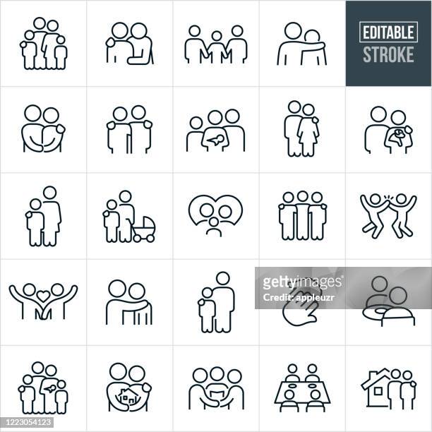 ilustrações de stock, clip art, desenhos animados e ícones de family and relationships thin line icons - editable stroke - hug
